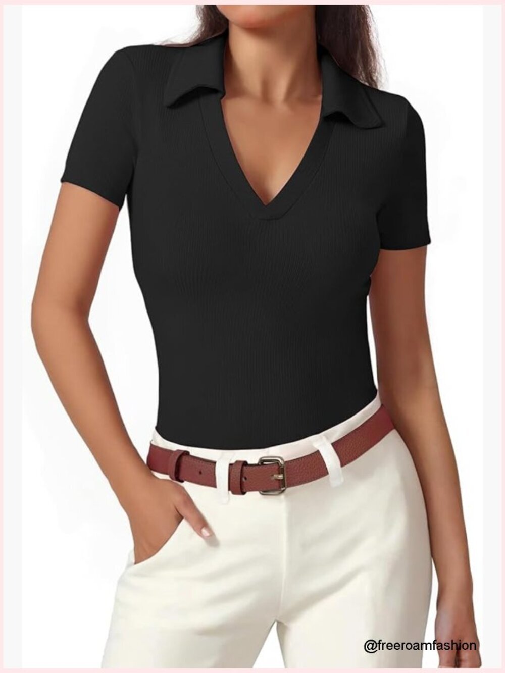 Womens V Neck Short Sleeve Polo Shirt Business Casual Tops